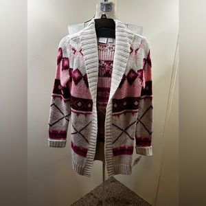 Falls Creek New Cream & Pink Argyle Long Sleeve Cardigan Girls Large (10/12)